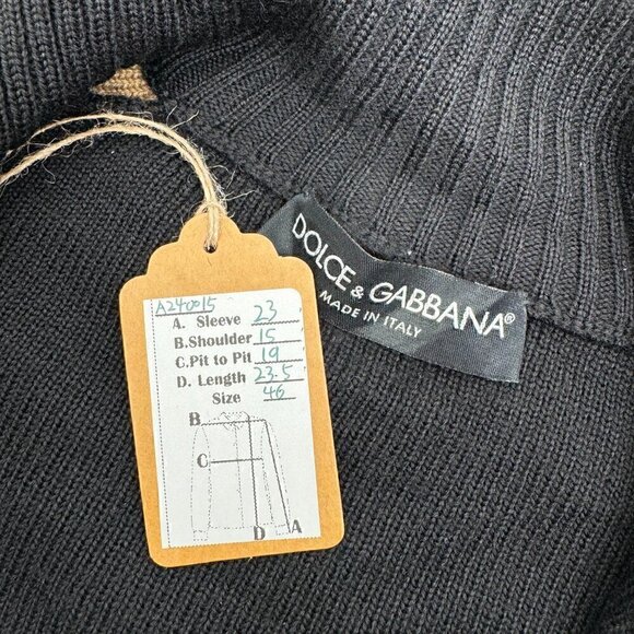 Dolce & Gabbana Black Zip-Up Wool Knit Jacket with DG Crest - Size 46 - Picture 3 of 12